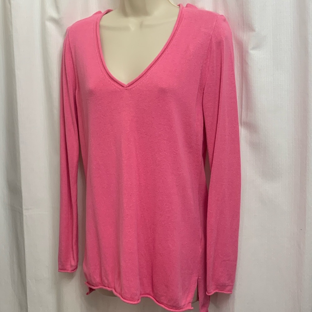 J.Crew Pink V-Neck Sweater Lightweight Luxury Linen Blend